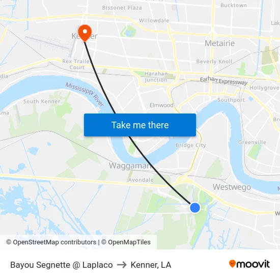 Bayou Segnette @ Laplaco to Kenner, LA map