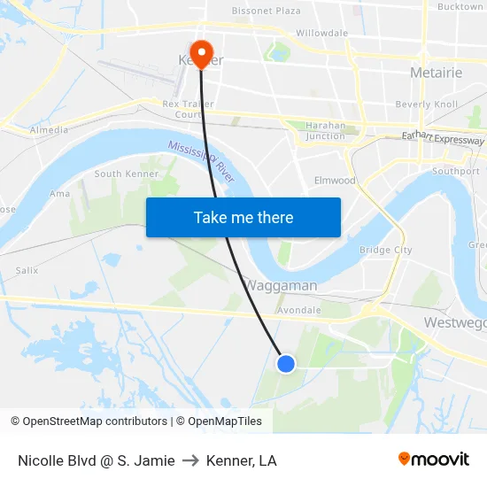 Nicolle Blvd @ S. Jamie to Kenner, LA map