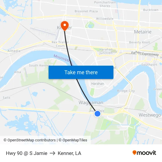 Hwy 90 @ S Jamie to Kenner, LA map