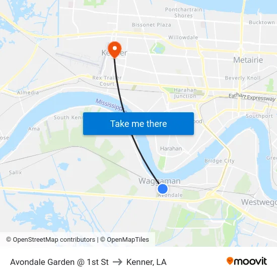 Avondale Garden @ 1st St to Kenner, LA map