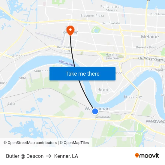 Butler @ Deacon to Kenner, LA map