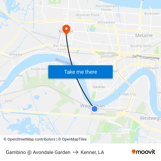 Gambino @ Avondale Garden to Kenner, LA map