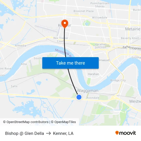 Bishop @ Glen Della to Kenner, LA map