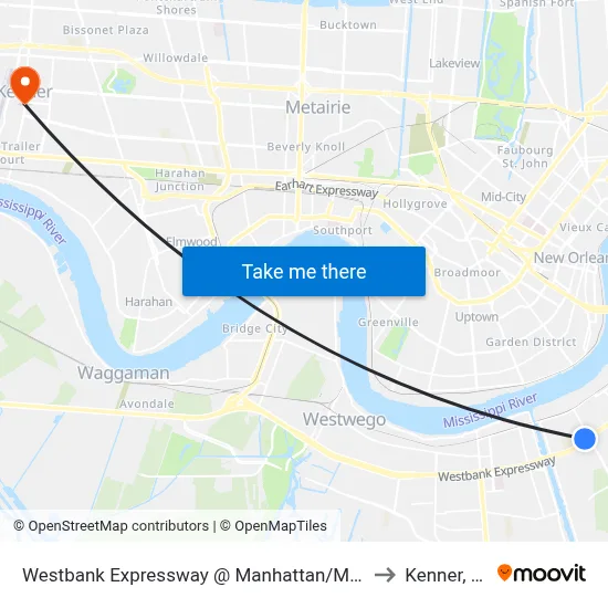 Westbank Expressway @ Manhattan/Maple to Kenner, LA map