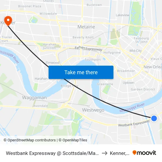Westbank Expressway @ Scottsdale/Maplewood to Kenner, LA map