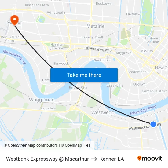 Westbank Expressway @ Macarthur to Kenner, LA map