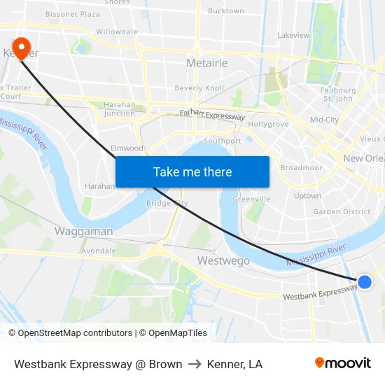 Westbank Expressway @ Brown to Kenner, LA map
