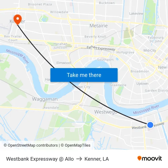 Westbank Expressway @ Allo to Kenner, LA map