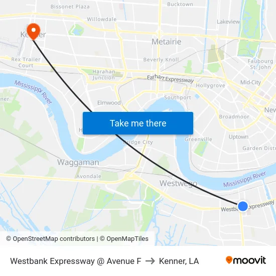 Westbank Expressway @ Avenue F to Kenner, LA map