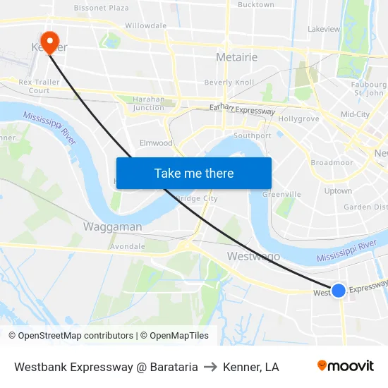 Westbank Expressway @ Barataria to Kenner, LA map