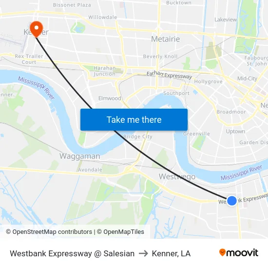 Westbank Expressway @ Salesian to Kenner, LA map
