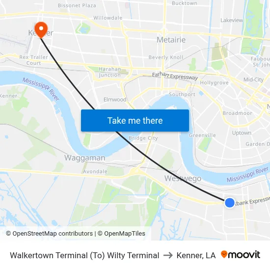 Walkertown Terminal (To) Wilty Terminal to Kenner, LA map
