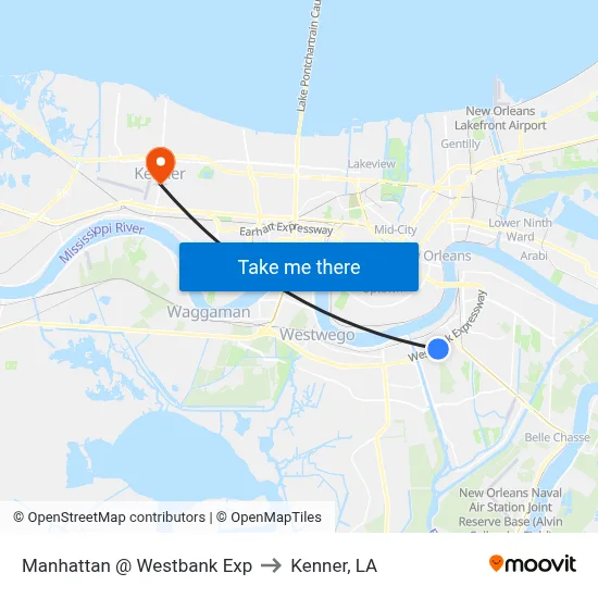 Manhattan @ Westbank Exp to Kenner, LA map