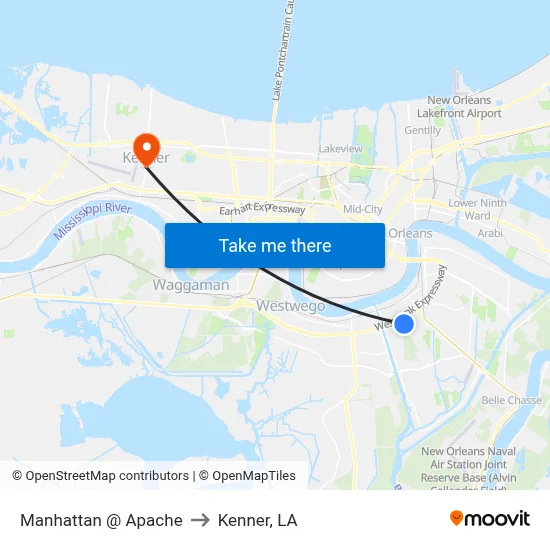 Manhattan @ Apache to Kenner, LA map