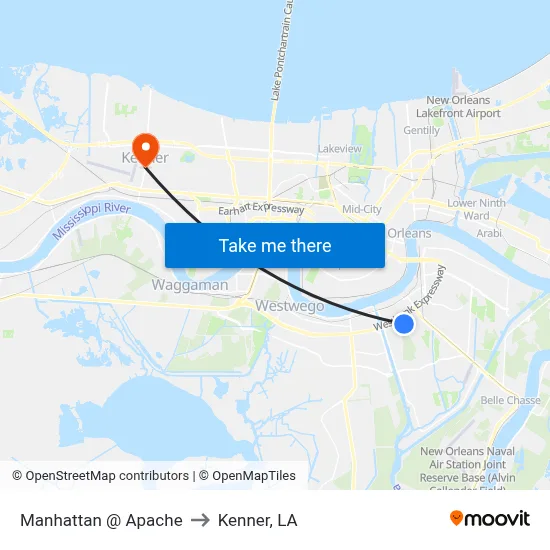 Manhattan @ Apache to Kenner, LA map