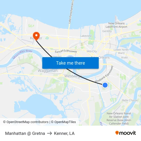 Manhattan @ Gretna to Kenner, LA map