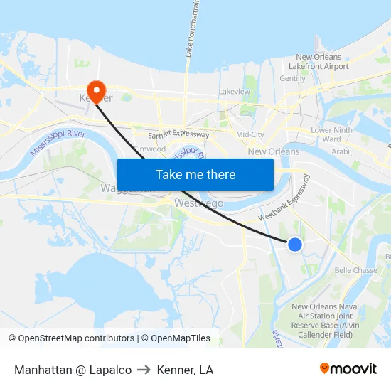 Manhattan @ Lapalco to Kenner, LA map