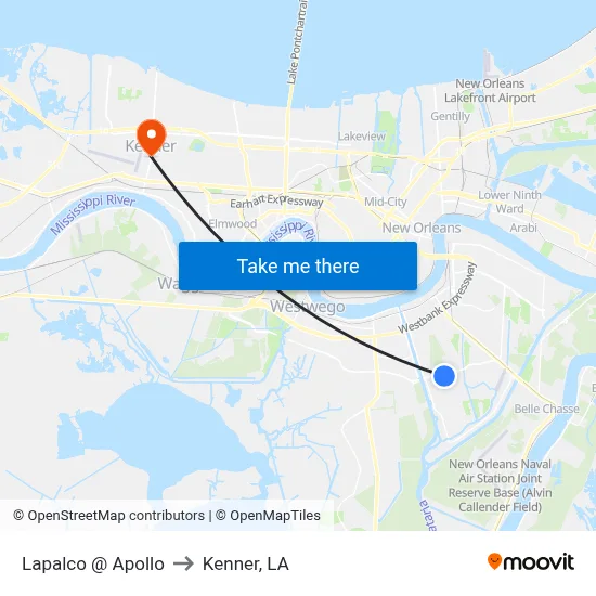 Lapalco @ Apollo to Kenner, LA map