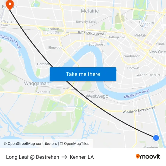 Long Leaf @ Destrehan to Kenner, LA map