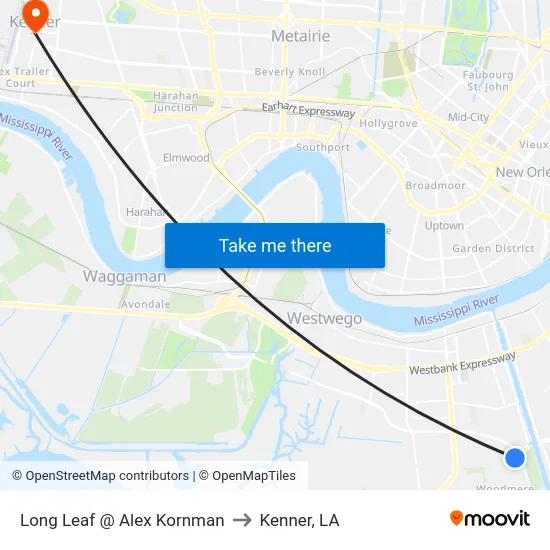 Long Leaf @ Alex Kornman to Kenner, LA map