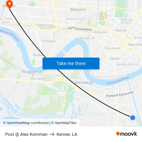 Post @ Alex Kornman to Kenner, LA map
