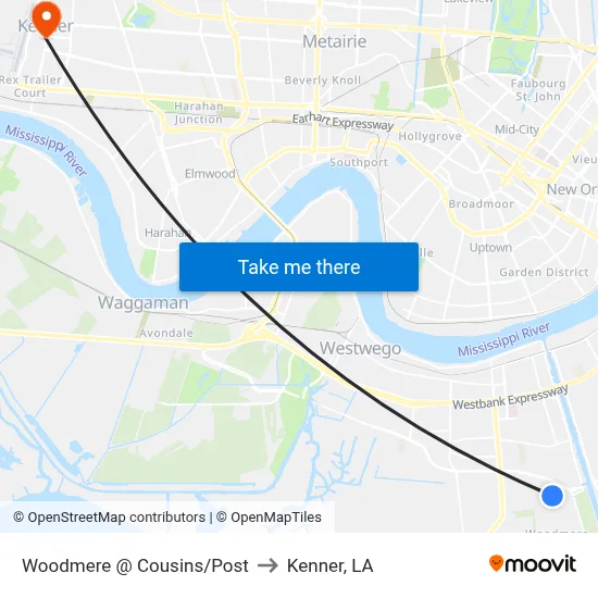 Woodmere @ Cousins/Post to Kenner, LA map