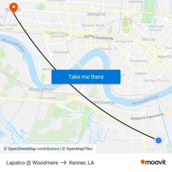 Lapalco @ Woodmere to Kenner, LA map