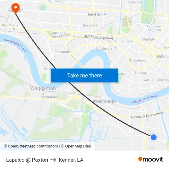 Lapalco @ Paxton to Kenner, LA map
