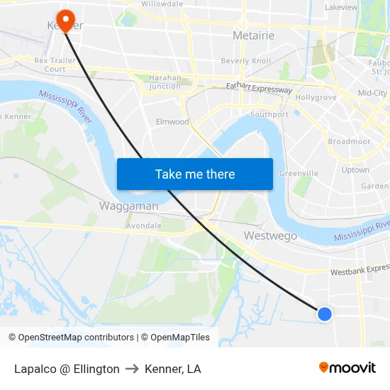 Lapalco @ Ellington to Kenner, LA map
