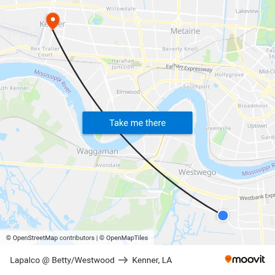 Lapalco @ Betty/Westwood to Kenner, LA map