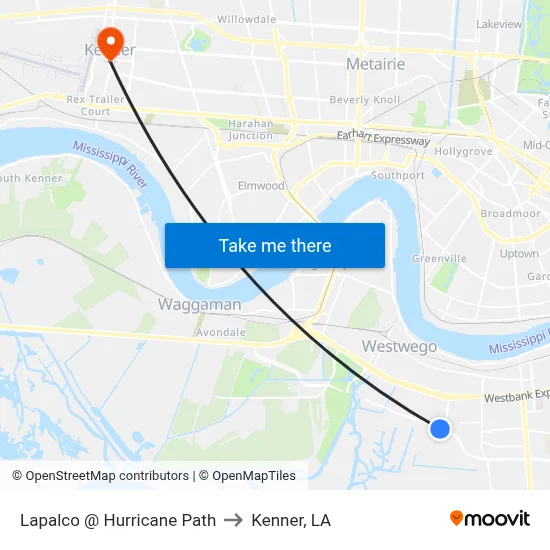 Lapalco @ Hurricane Path to Kenner, LA map