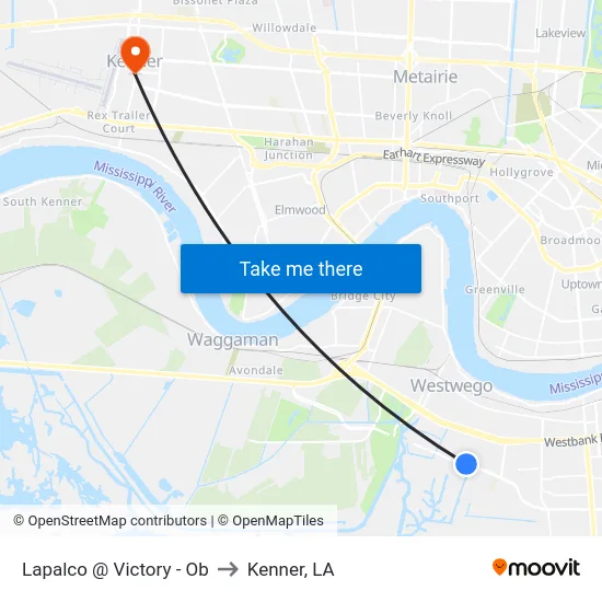 Lapalco @ Victory - Ob to Kenner, LA map