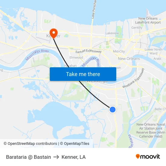 Barataria @ Bastain to Kenner, LA map