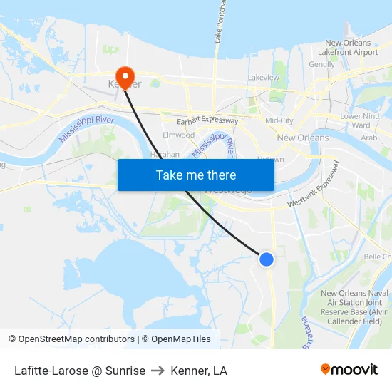Lafitte-Larose @ Sunrise to Kenner, LA map