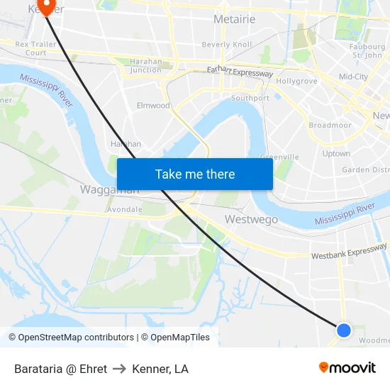 Barataria @ Ehret to Kenner, LA map