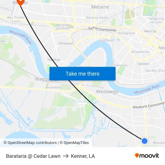 Barataria @ Cedar Lawn to Kenner, LA map
