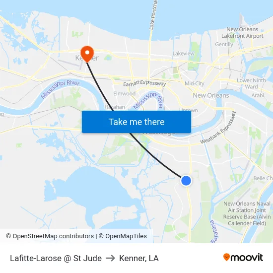 Lafitte-Larose @ St Jude to Kenner, LA map