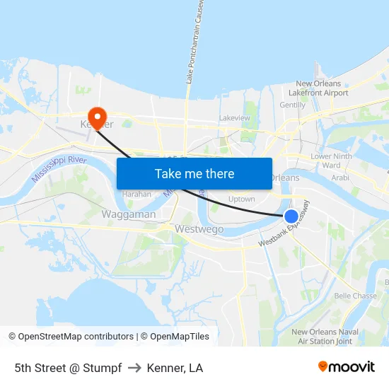 5th Street @ Stumpf to Kenner, LA map