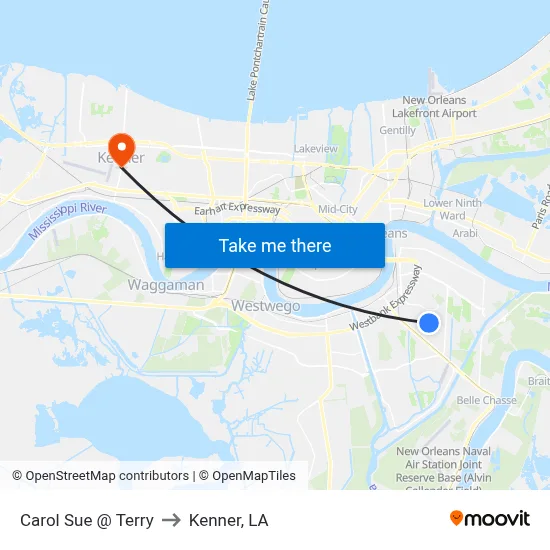 Carol Sue @ Terry to Kenner, LA map