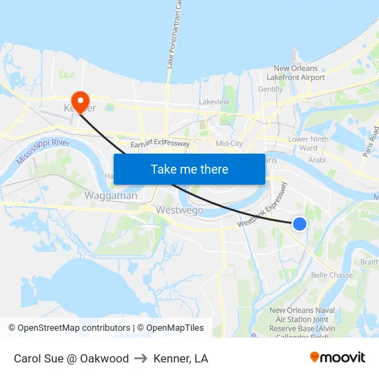 Carol Sue @ Oakwood to Kenner, LA map