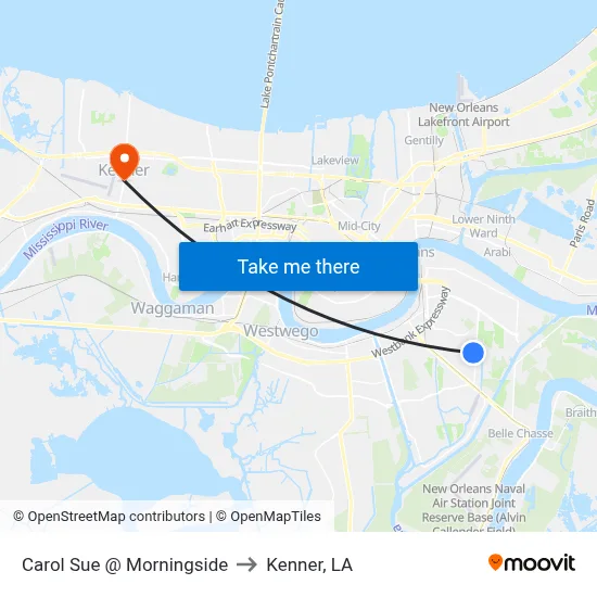 Carol Sue @ Morningside to Kenner, LA map