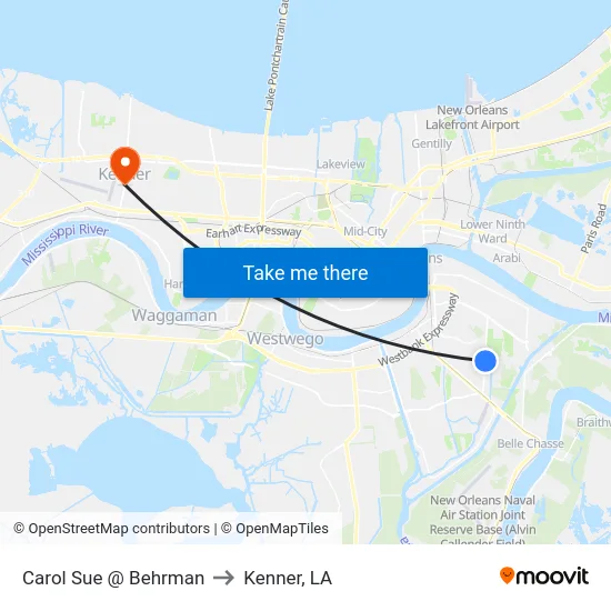 Carol Sue @ Behrman to Kenner, LA map