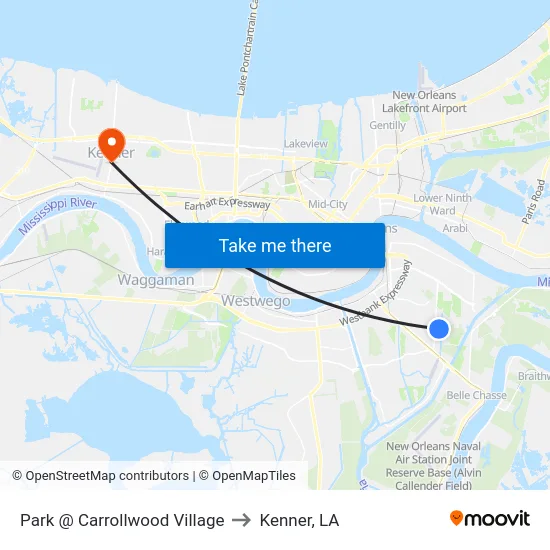 Park @ Carrollwood Village to Kenner, LA map