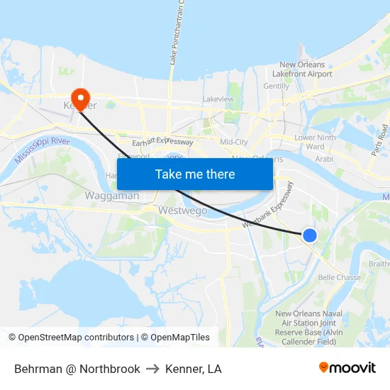 Behrman @ Northbrook to Kenner, LA map