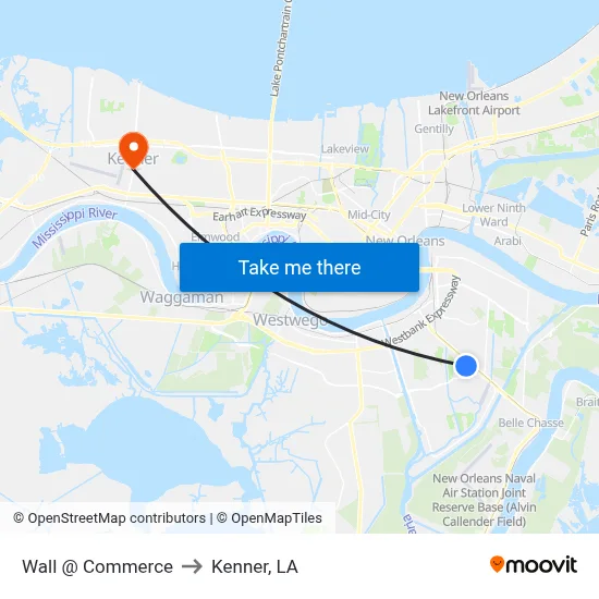 Wall @ Commerce to Kenner, LA map