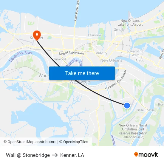 Wall @ Stonebridge to Kenner, LA map
