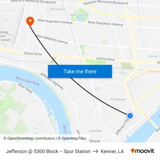 Jefferson @ 5300 Block -- Spur Station to Kenner, LA map