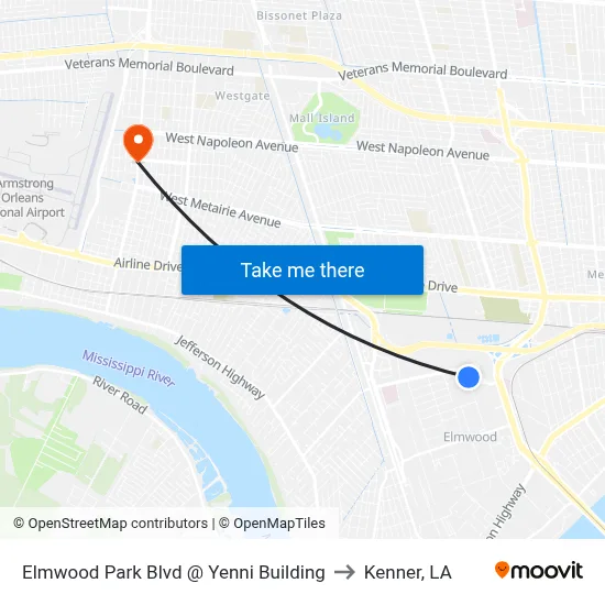 Elmwood Park Blvd @ Yenni Building to Kenner, LA map