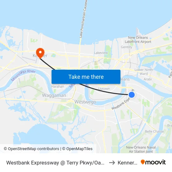 Westbank Expressway @ Terry Pkwy/Oakwood Mall to Kenner, LA map