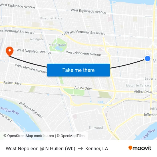 West Nepoleon @ N Hullen (Wb) to Kenner, LA map